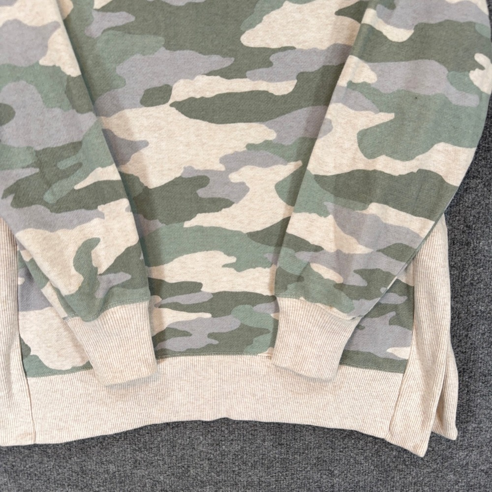 Aerie Sweatshirt Women Small Green Camo Crewneck Ribbed Side Slit Pullover - Picture 2 of 10